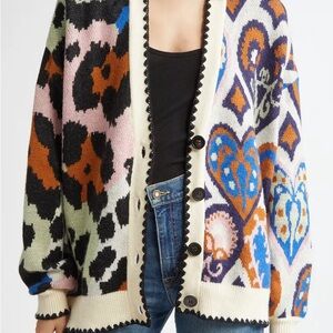 FARM Rio Mixed Ikat Hearts Cardigan Size Small